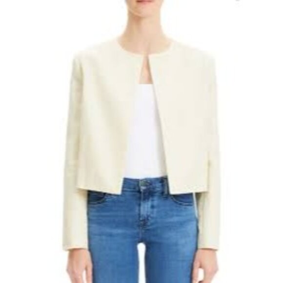 Theory Womens Cropped Jacket Size 12 Light Linen Luxe Beige NWT - Picture 3 of 12